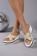 Wedge Casual Sandals Woven Strap Criss Cross Women's Open Toe High Shoes
