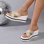 Wedge Casual Sandals Woven Strap Criss Cross Women's Open Toe High Shoes