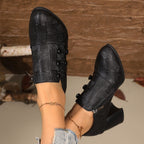 Women's Pumps Black Woven Texture Pu Leather Buttoned High Heel Shoes