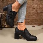 Women's Pumps Black Woven Texture Pu Leather Buttoned High Heel Shoes