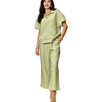 Double Take Casual Outfit Set Texture Half Zip Short Sleeve Top and Pants 2 Pcs