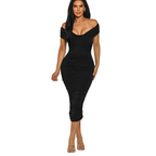 Elysian Midi Bodycon Dress Draped V-Neck Off Shoulder Slim Party Dressses