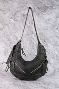 Fame Crescent Shoulder Bag Medium Soft PU Leather Zip Lace-up Hobo Bags