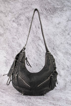 Fame Crescent Shoulder Bag Medium Soft PU Leather Zip Lace-up Hobo Bags