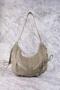 Fame Crescent Shoulder Bag Medium Soft PU Leather Zip Lace-up Hobo Bags