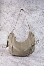 Fame Crescent Shoulder Bag Medium Soft PU Leather Zip Lace-up Hobo Bags