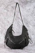 Fame Crescent Shoulder Bag Medium Soft PU Leather Zip Lace-up Hobo Bags