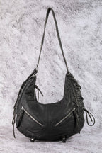Fame Crescent Shoulder Bag Medium Soft PU Leather Zip Lace-up Hobo Bags