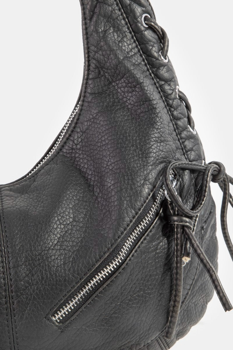 Fame Crescent Shoulder Bag Medium Soft PU Leather Zip Lace-up Hobo Bags