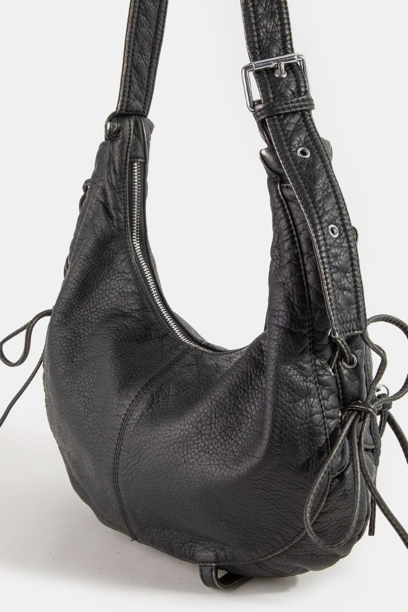 Fame Crescent Shoulder Bag Medium Soft PU Leather Zip Lace-up Hobo Bags
