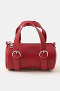 Fame Accessories Cylinder Hand Bag Red Faux Leather Small Buckle Strap RD One Size Fame_Accessories_Cylinder_Hand_Bag_Red_Faux_Leather_Small_Buckle_Strap Trendsi