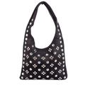 Fame Accessories Hobo Shoulder Bag Studded Rivets Large Soft Fabric Casual Bags