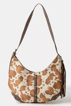 Fame Cow Print Hobo Shoulder Bag with Studded Details Fame_Accessories_Hobo_Women_s_Shoulder_Bag_Cow_Print_with_Studded_Details Trendsi