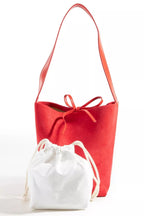 Fame Accessories Womens Bucket Bag Pouch Faux Suede Medium Tote RD one size Fame_Accessories_Womens_Bucket_Bag_Pouch_Faux_Suede_Medium_Tote Trendsi