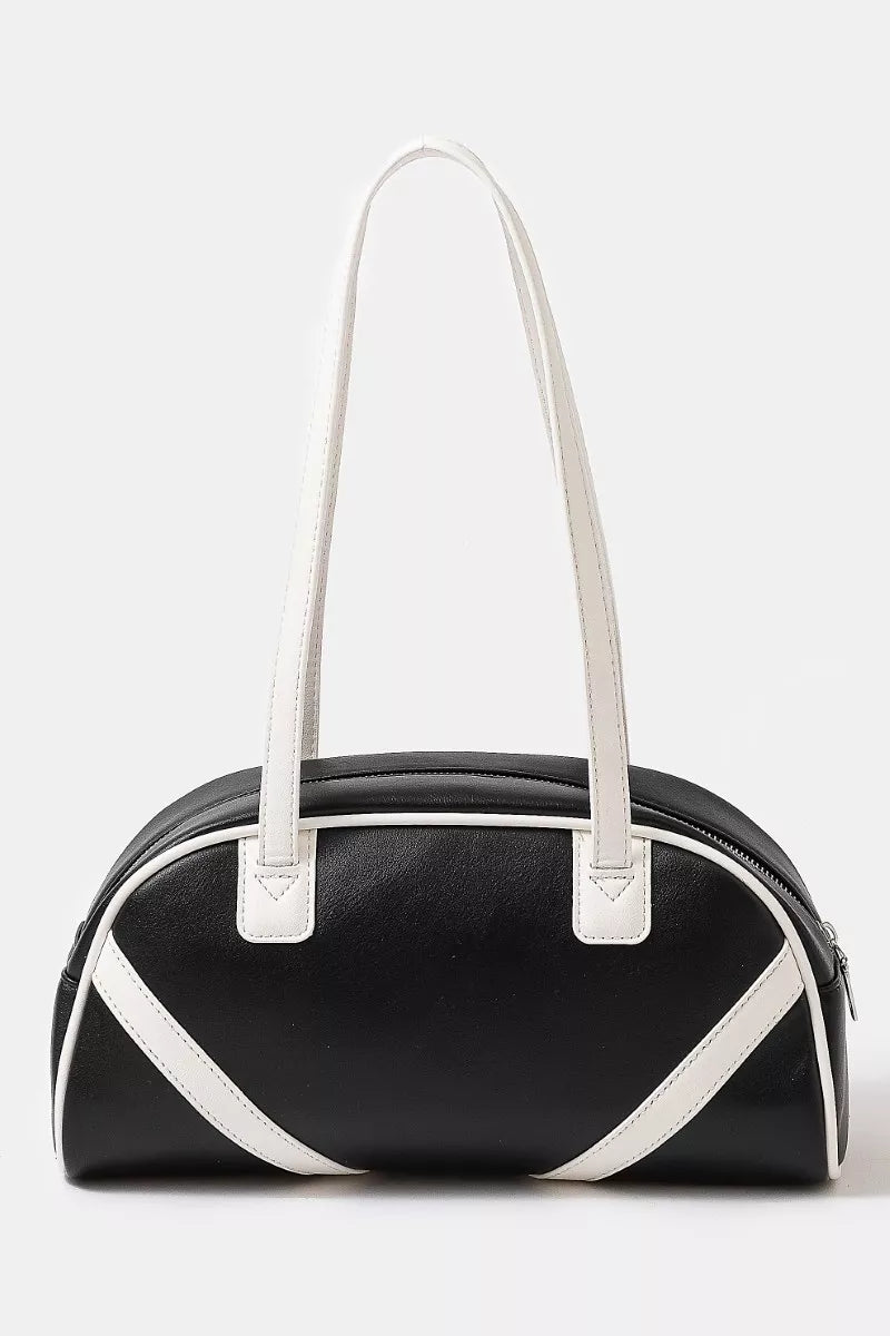 Fame Accessories Womens Hand Bag Casual Stripe Accent Faux Leather BLACK OS Fame_Accessories_Womens_Hand_Bag_Casual_Stripe_Accent_Faux_Leather Trendsi