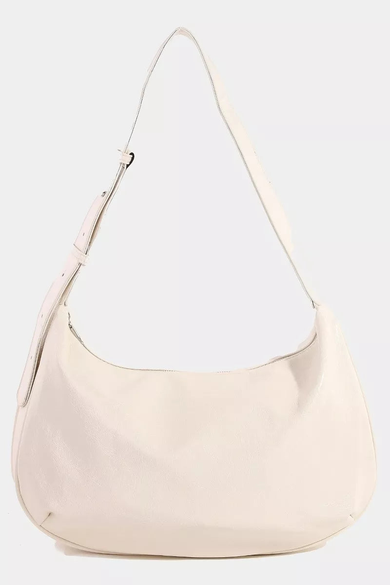 Fame Accessories Womens Hobo Crescent Shoulder Bag Ivory Faux Leather Handbag IV One Size Fame_Accessories_Womens_Hobo_Crescent_Shoulder_Bag_Ivory_Faux_Leather_Handbag Trendsi