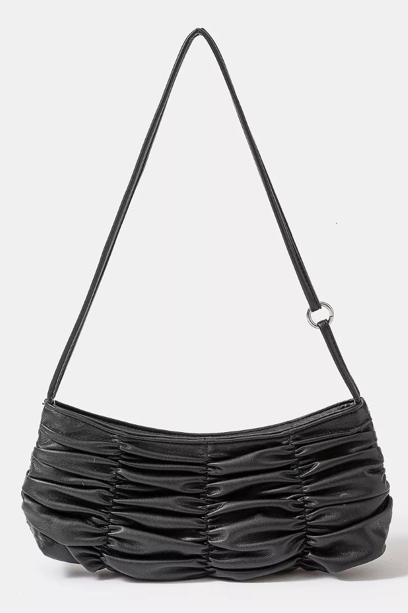 Fame Accessories Womens Shoulder Bag Black Segmented Pleated Faux Leather BK one size Fame_Accessories_Womens_Shoulder_Bag_Black_Segmented_Pleated_Faux_Leather Trendsi