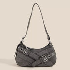 Fame Accessories Womens Shoulder Bag Denim Black Belt Accent Handbag BK One Size Fame_Accessories_Womens_Shoulder_Bag_Denim_Black_Belt_Accent_Handbag Trendsi