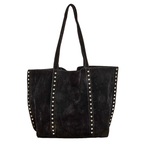 Fame Large Tote Bag Suede Studded Trim Stripe Women's Casual Soft Handbags