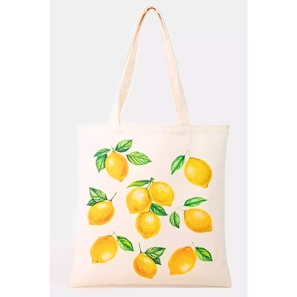 Fame Shopper Tote Bag Casual Lemon Print Soft Lightweight Fabric Daily Handbags
