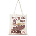 Fame Shopper Tote Bag Casual Route 66 Rambler Print Soft Fabric Daily Handbags