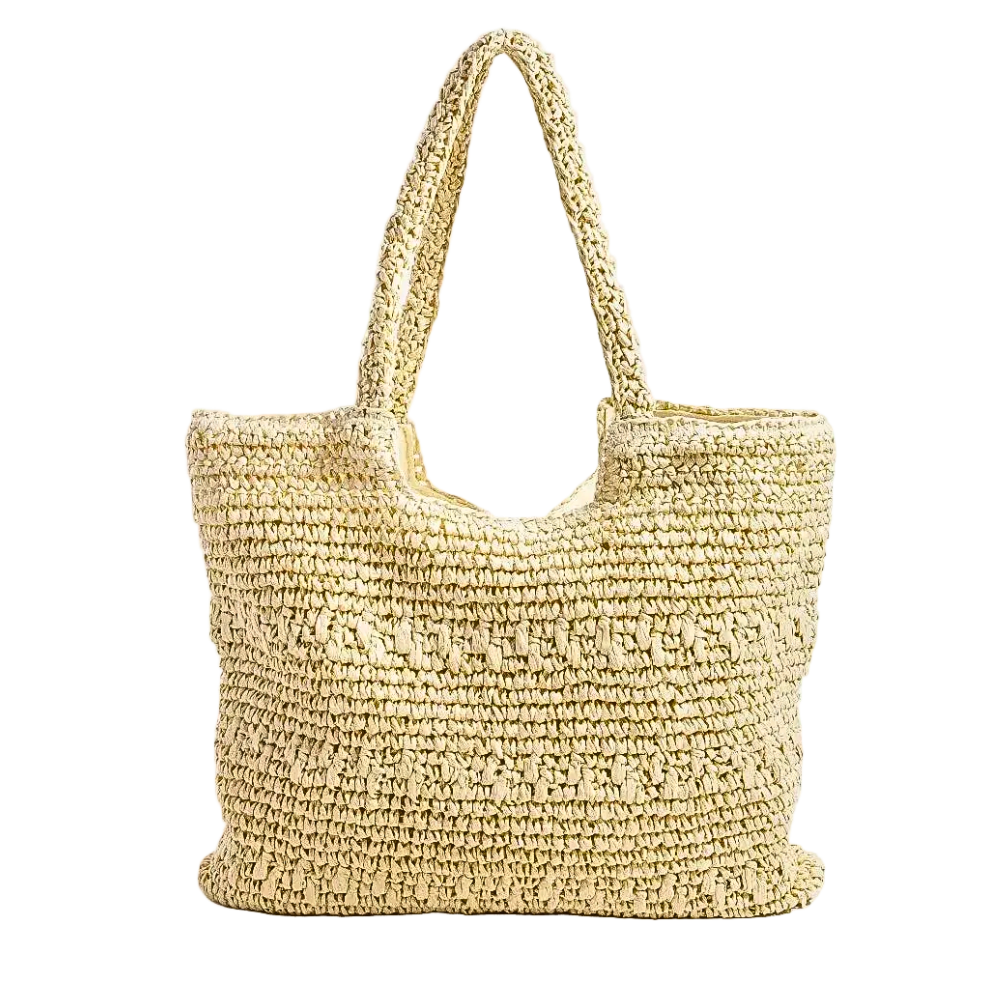 Fame Straw Braided Tote Beach Handbags Square Woven Large Zipper Shoulder Bags