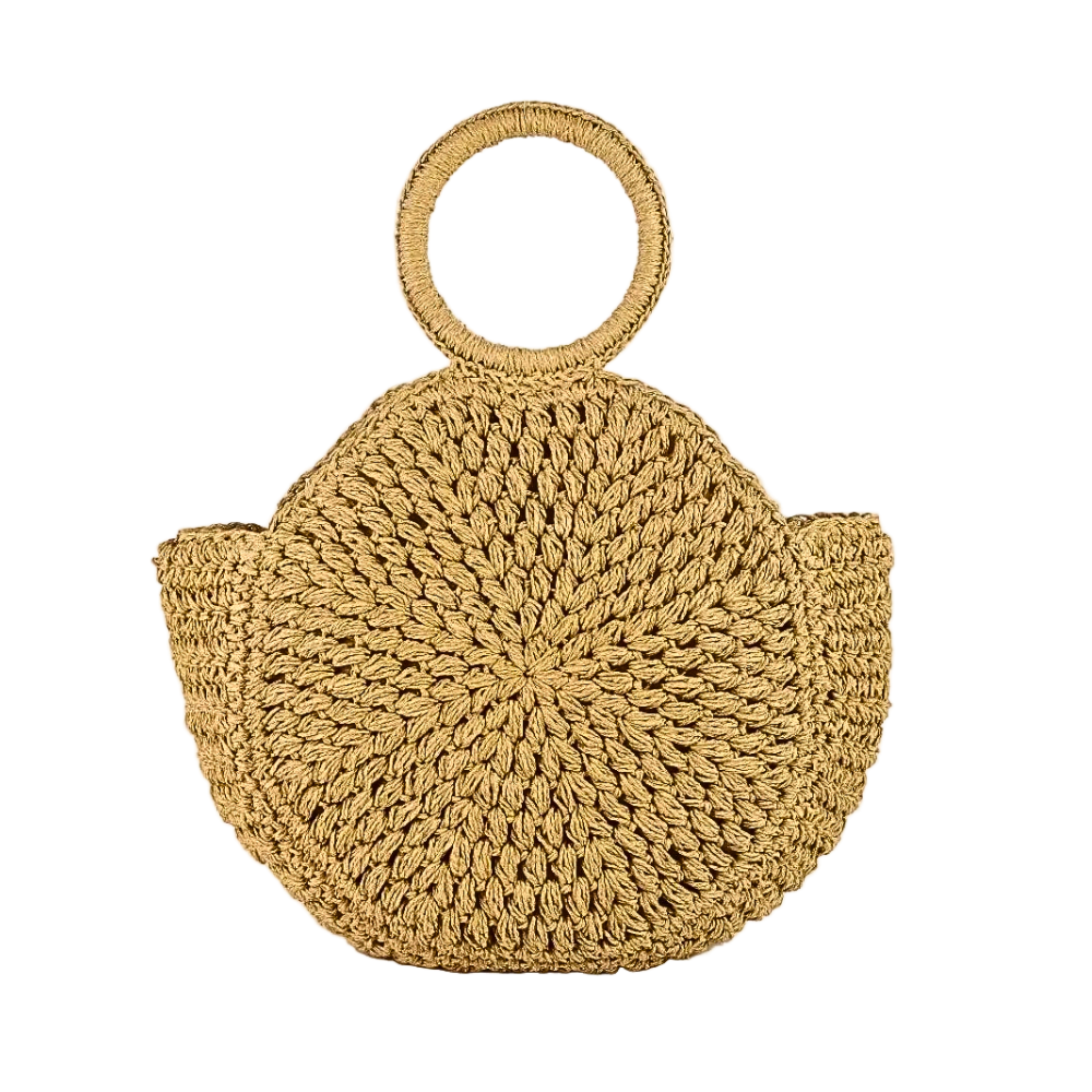 Fame Straw Round Tote Beach Bag Woven Braided Medium Crossbody Boho Handbag