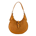 Fame Suede Crescent Shoulder Bag Leather-Trim Medium Zipper Women's Handbags