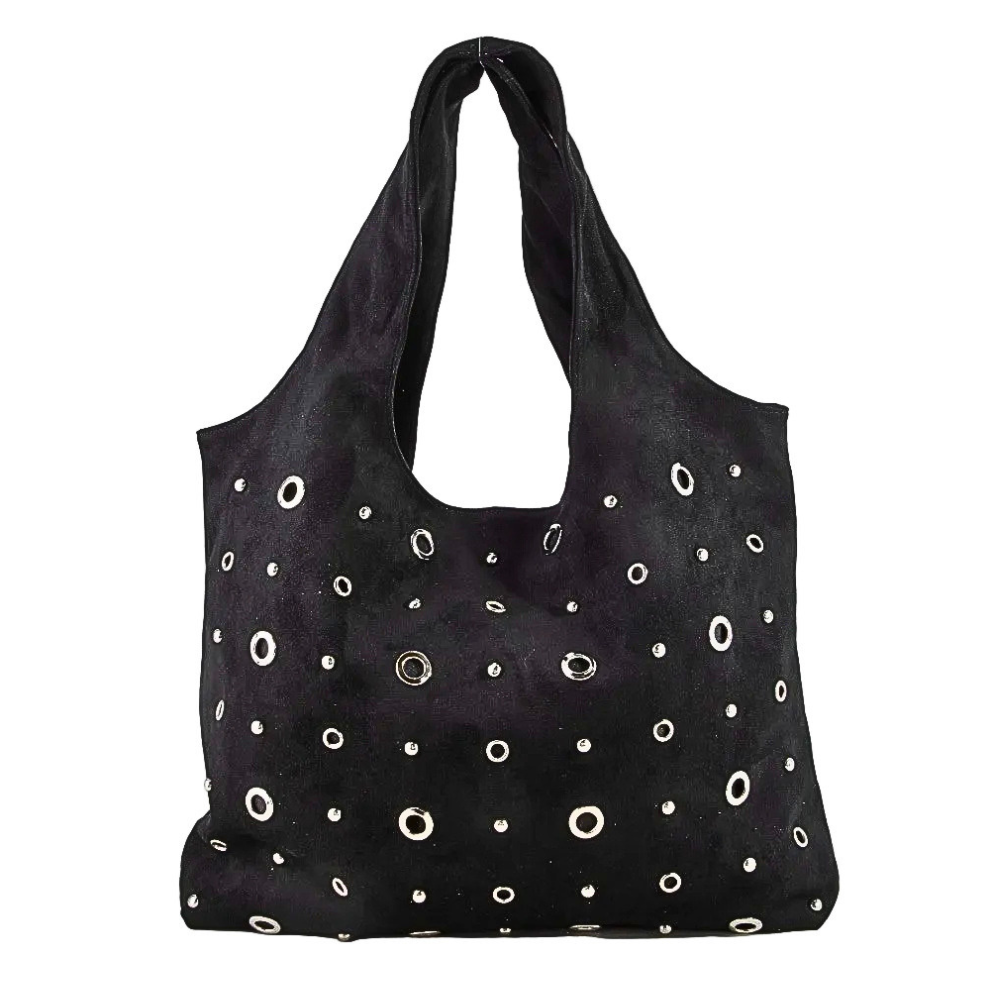 Fame Suede Shoulder Bag Stud Beaded Women Retro Large Soft Casual Hobo Handbag