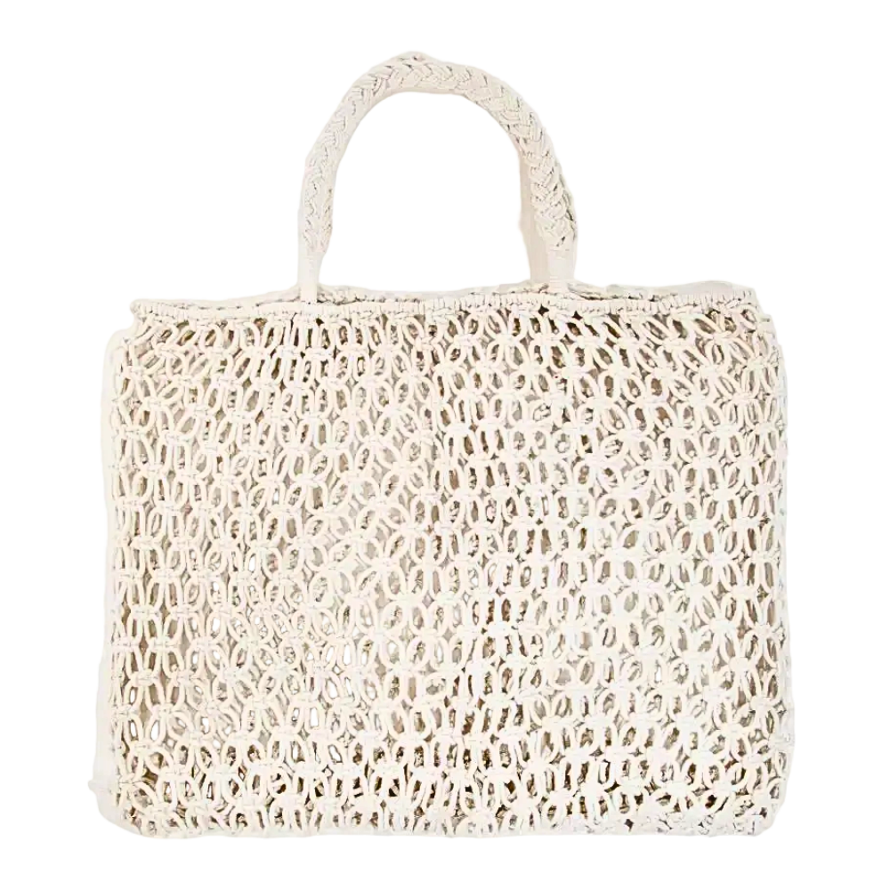 Fame Tote Woven Handbags Braided Square Knit Ivory Medium Summer Bags