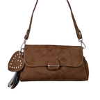 Fame Women's Shoulder Bag Soft Suede Heart Tassel Flap Medium Crossbody Bags