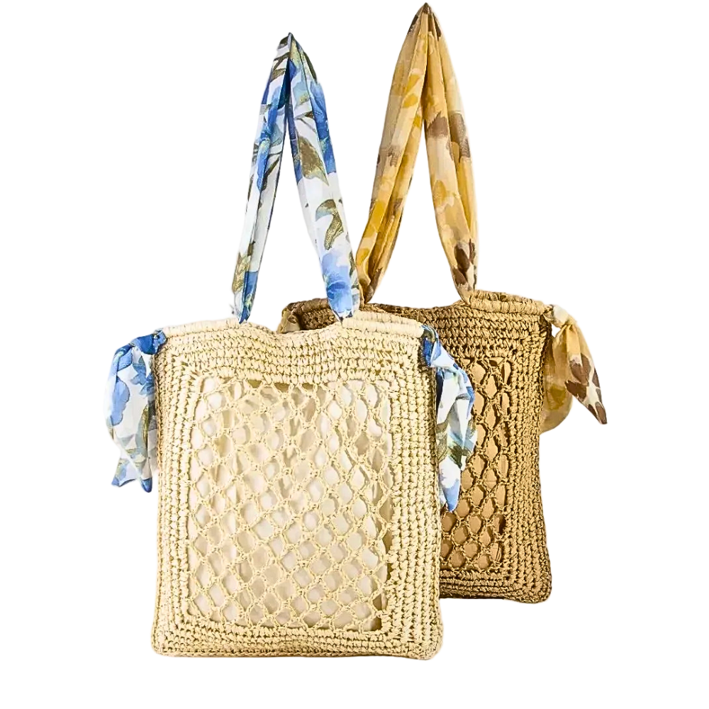 Fame Women's Straw Braided Tote Bag Medium Floral Ribbon Strap Beach Bags
