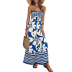 Floral Strapless Jumpsuit Wide Leg Bow Tie Bust Backless Smocked Overall