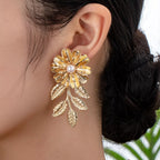 Flower Earrings 18K Gold-Plated Pearl Gold Fashion Jewelry Golden One Size Flower_Earrings_18K_Gold-Plated_Pearl_Gold_Fashion_Jewelry Trendsi