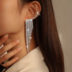 Fringe Earrings Silver Rhinestone Sparkling Elegance Jewelry Silver onesize Fringe_Earrings_Silver_Rhinestone_Sparkling_Elegance_Jewelry Trendsi