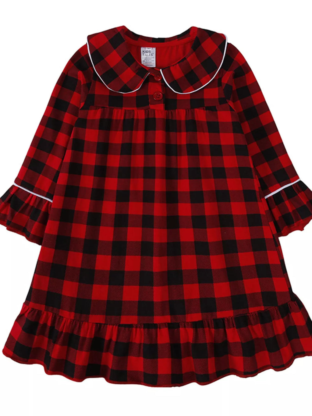 Girl's Dress Deep Red Plaid Ruffle Hem Long Sleeve Children's Buttoned Deep Red Girl_s_Dress_Deep_Red_Plaid_Ruffle_Hem_Long_Sleeve_Children_s_Buttoned Trendsi