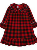 Girl's Dress Deep Red Plaid Ruffle Hem Long Sleeve Children's Buttoned Deep Red Girl_s_Dress_Deep_Red_Plaid_Ruffle_Hem_Long_Sleeve_Children_s_Buttoned Trendsi