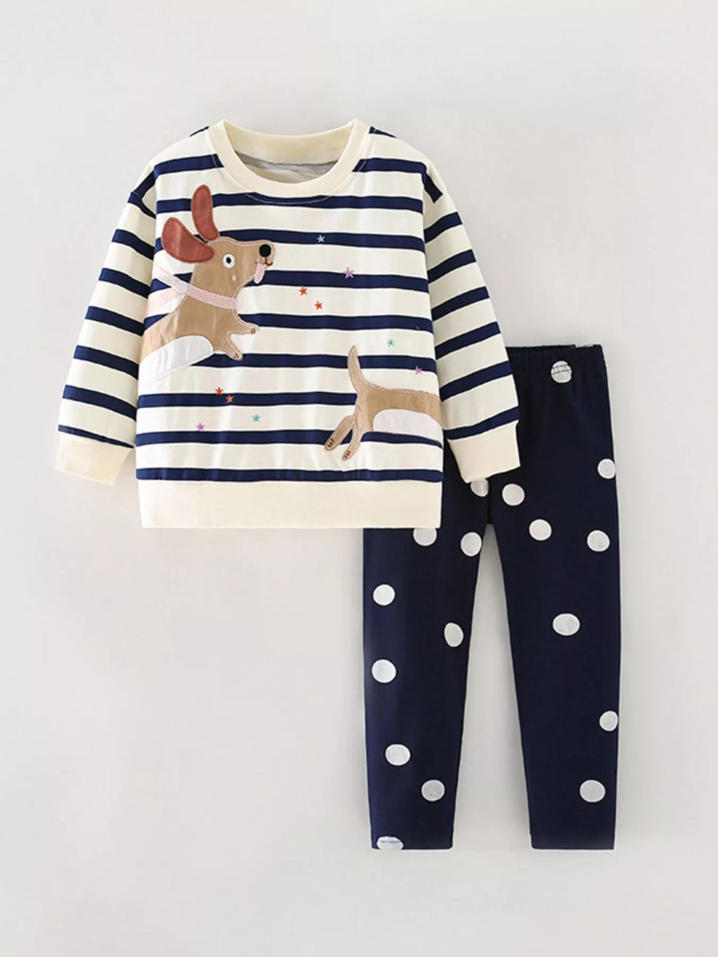 Girl's Outfit Set Children's Cute Dog Applique Striped Top and Pants Set Black Girl_s_Outfit_Set_Children_s_Cute_Dog_Applique_Striped_Top_and_Pants_Set Trendsi