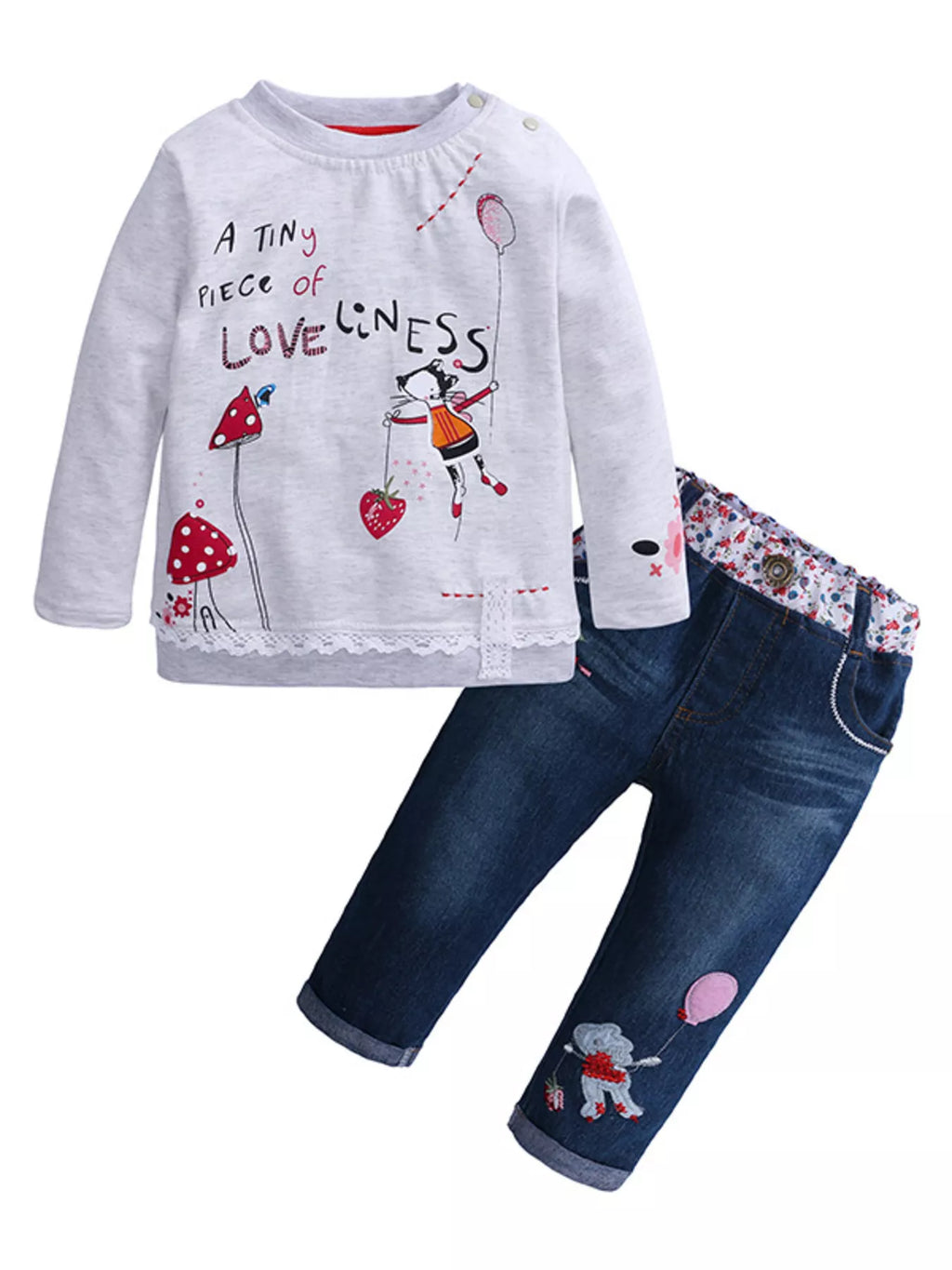 Girl's Outfit Set Long Sleeve Round Neck Top and Jeans for Children Light Gray Girl_s_Outfit_Set_Long_Sleeve_Round_Neck_Top_and_Jeans_for_Children Trendsi