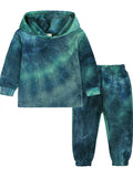 Girl's Outfit Set Tie-Dye Hoodie and Pants Set for Children Turquoise Girl_s_Outfit_Set_Tie-Dye_Hoodie_and_Pants_Set_for_Children Trendsi