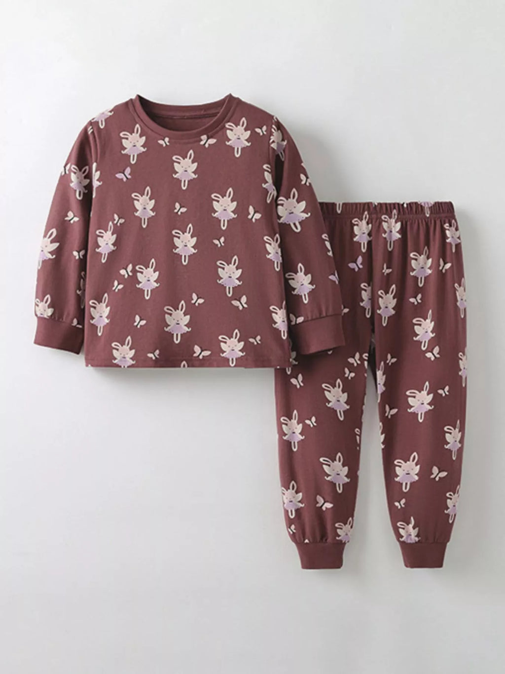 Girl's Set Brown Children's Printed Long Sleeve Top and Pants Set Dark Brown Girl_s_Set_Brown_Children_s_Printed_Long_Sleeve_Top_and_Pants_Set Trendsi