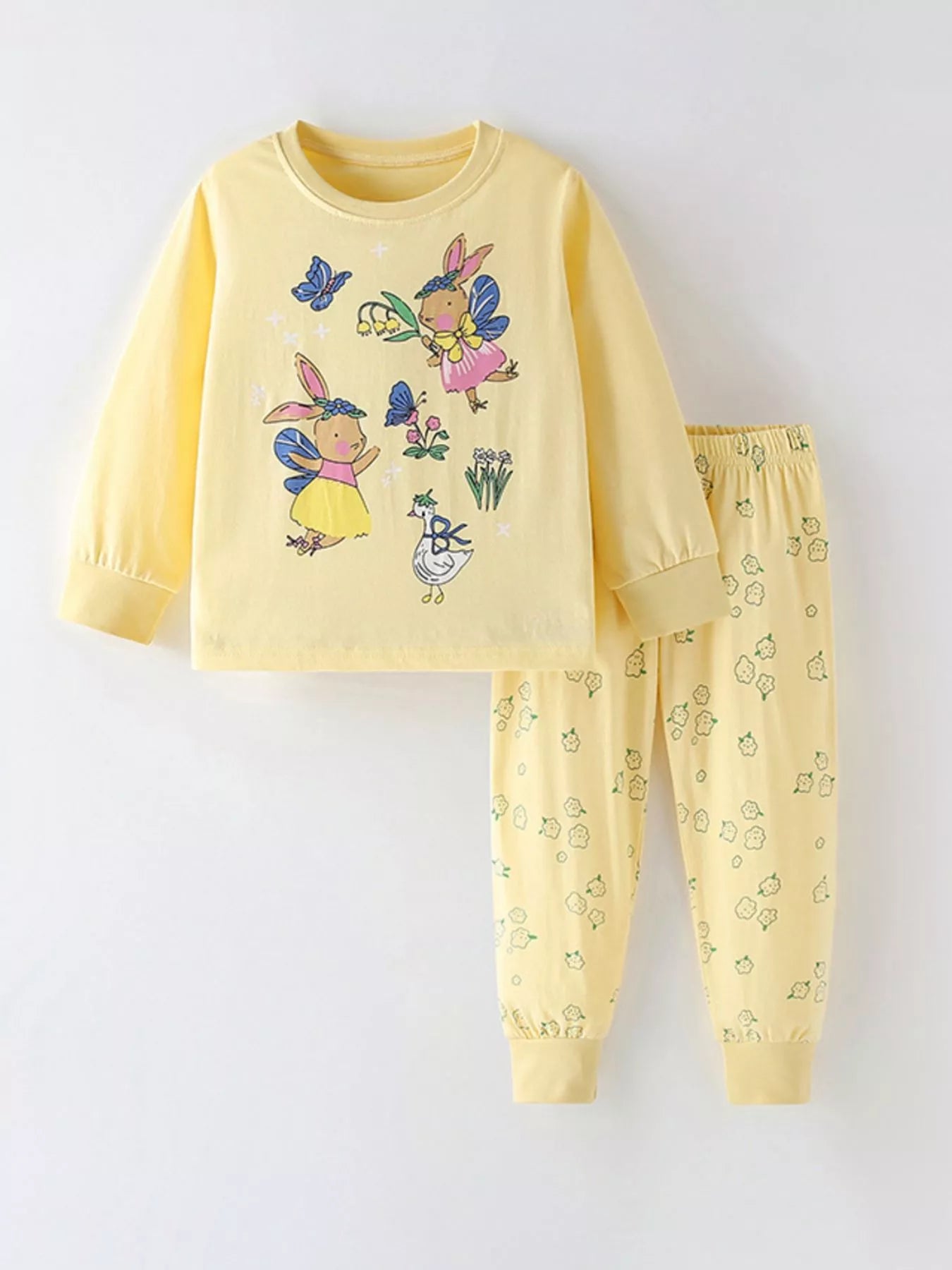 Girl's Set Yellow Cute Cartoon Bunny Long Sleeve Top and Pants for Children Yellow Girl_s_Set_Yellow_Cute_Cartoon_Bunny_Long_Sleeve_Top_and_Pants_for_Children Trendsi