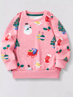 Children's Christmas Print Crew Neck Sweatshirt Pink Girl_s_Sweatshirt_Christmas_Print_Pink_Crew_Neck_Fleece_Pullover_for_Childrens Trendsi