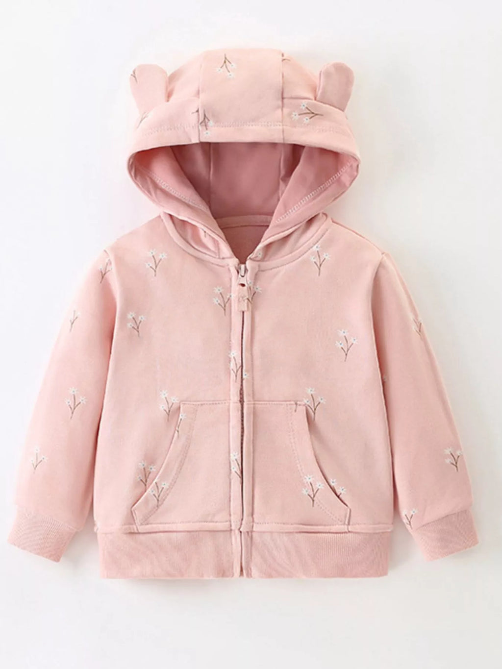 Girls Jacket Hooded Pink Bear Ear Zip-Up Outerwear for Children Pale Blush Girls_Jacket_Hooded_Pink_Bear_Ear_Zip-Up_Outerwear_for_Children Trendsi