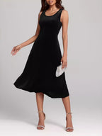 Velvet Midi Dress Round Neck Cotton Sleeveless A-Line Party Elegent Style