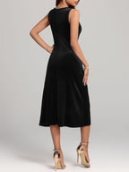 Velvet Midi Dress Round Neck Cotton Sleeveless A-Line Party Elegent Style