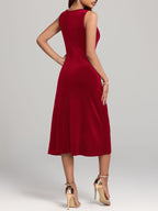 Velvet Midi Dress Round Neck Cotton Sleeveless A-Line Party Elegent Style