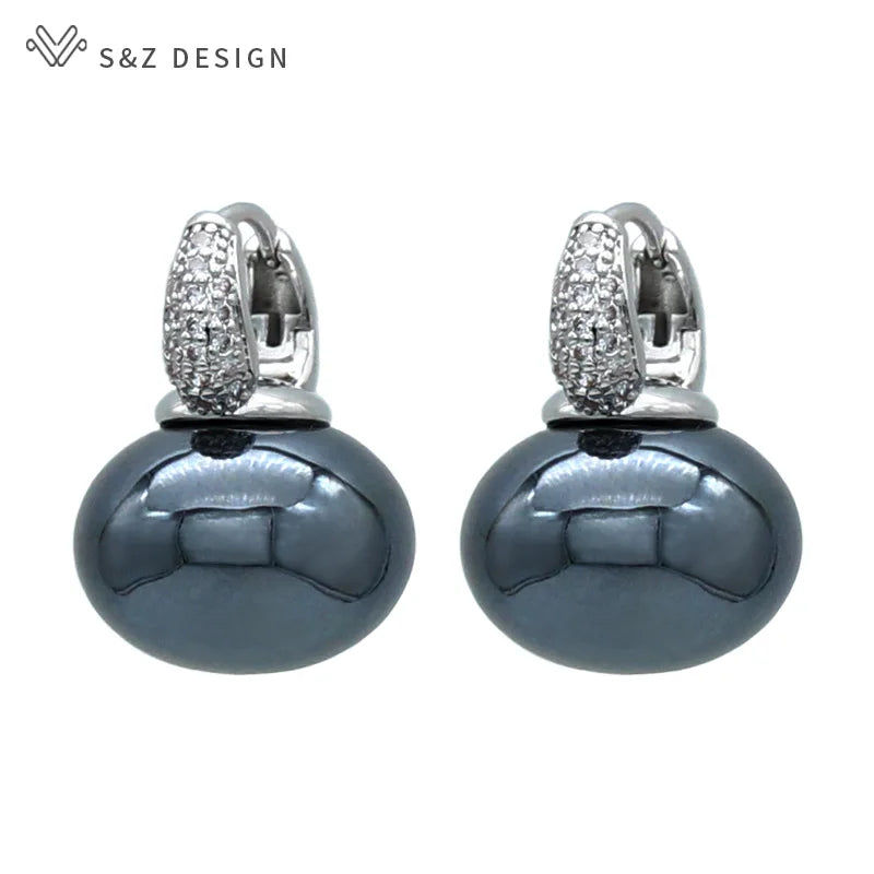 Women's Simulated Pearl Drop Earrings with Cubic Zirconia