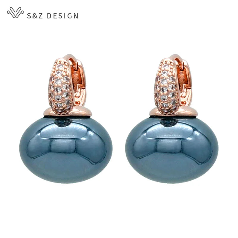 Women's Simulated Pearl Drop Earrings with Cubic Zirconia