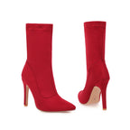 Women’s High Heel Sock Ankle Boots – Pointed Toe, Plus Size